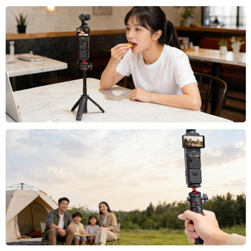 Adjustable Foldable Camera Tripod Stand for Pocket 3 Mainstream Action Cameras for Travel and Outdoor Use