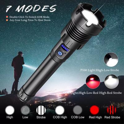 Multiple Lighting Modes XHP70 XHP90 COB Aluminum Rechargeable Zoom Multifunctional Flashlight Tactical Self-defense Flashlight