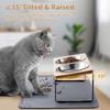 Elevated Cat Bowls with Food Mat 15° Tilted Stand Anti Vomiting Raised Cat Dishes with Silicone Pad for Food and Water for Cats