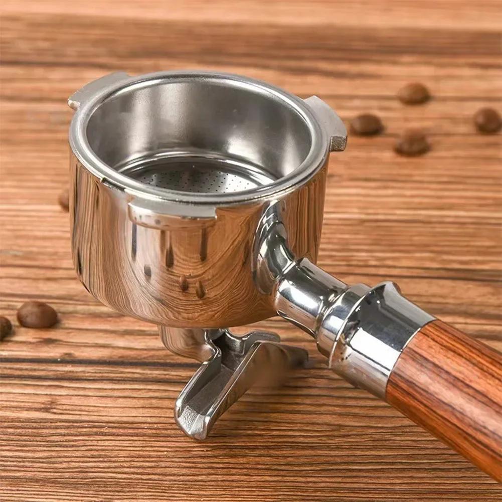 1pc Stainless Steel Dual Spout Espresso Handle With Ergonomic Rosewood Grip For NANO Anti-stick Coating Quick-release Basket