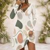 Women Criss Cross V Neck Long Sleeve Floral Printed Fitted Curved Hem Dress
