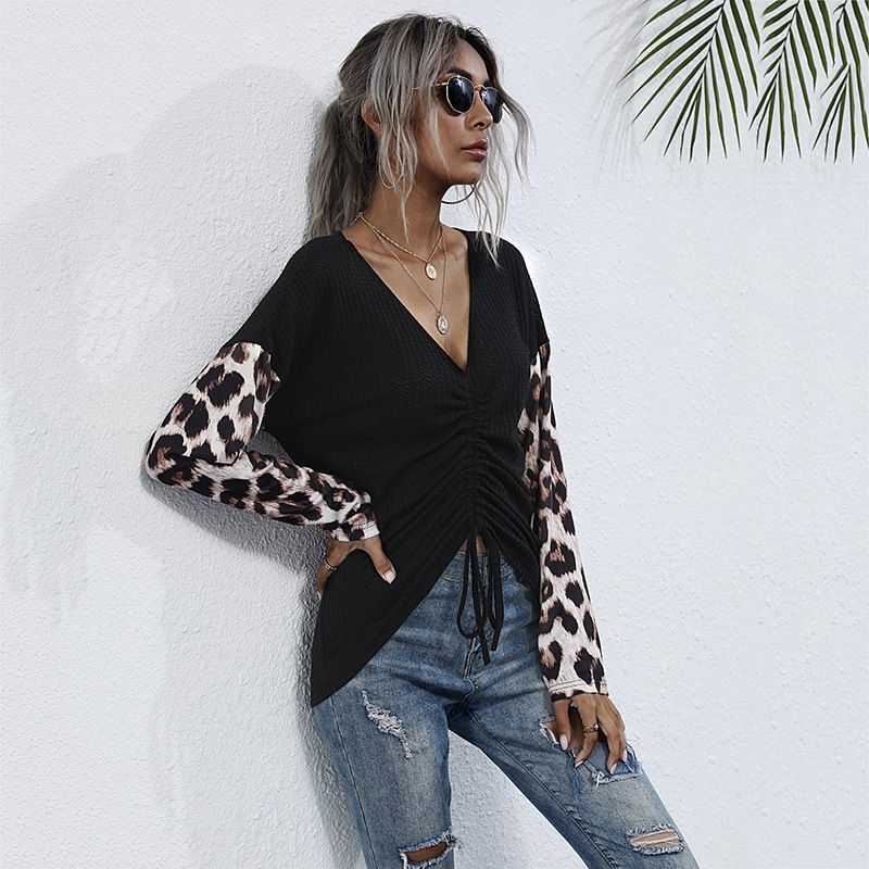 

Long Sleeve Loose Leopard Print Bottoming T-shirt Long Sleeves Loose Female Black M