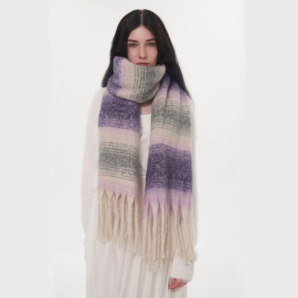 Imitation Cashmere Plaid Women's Winter Enlarged and Widened 50cm Color Matching Warm and Comfortable Striped Plaid Fringed Scarf Shawl