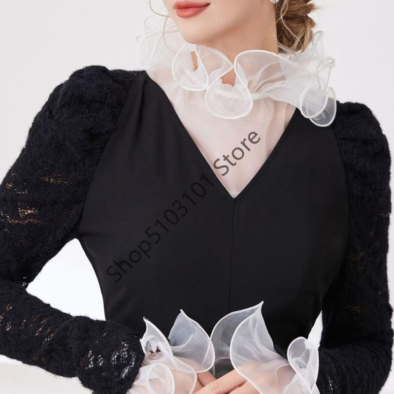 Elegant Detachable Cuffs Lace Collar And Arm Sleeve Set For Women Ruched False Cuffs Sweater Blouse Wrist Warmers