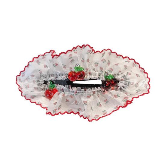 

Hair Pin Strong Clamping Force Transparent Mesh Lace Clip with Cherry Decoration Half-Tied Hair Buns Side Hair Accessory красный