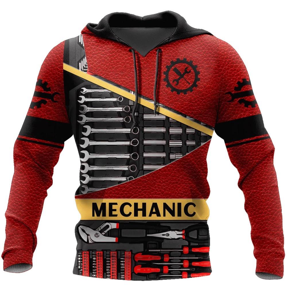 Herren Kapuzenpullover Vintage T-Shirt Herbstkleidung Mechaniker 3D Druck Tops Fashion Street Casual Hoodies Übergroßer Pullover