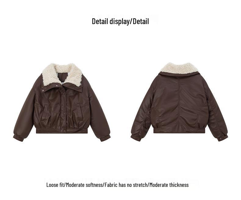 Women's Winter Lambswool Lapel Leather Jacket - Thick, Warm, College Style, Wash-Free Cotton.