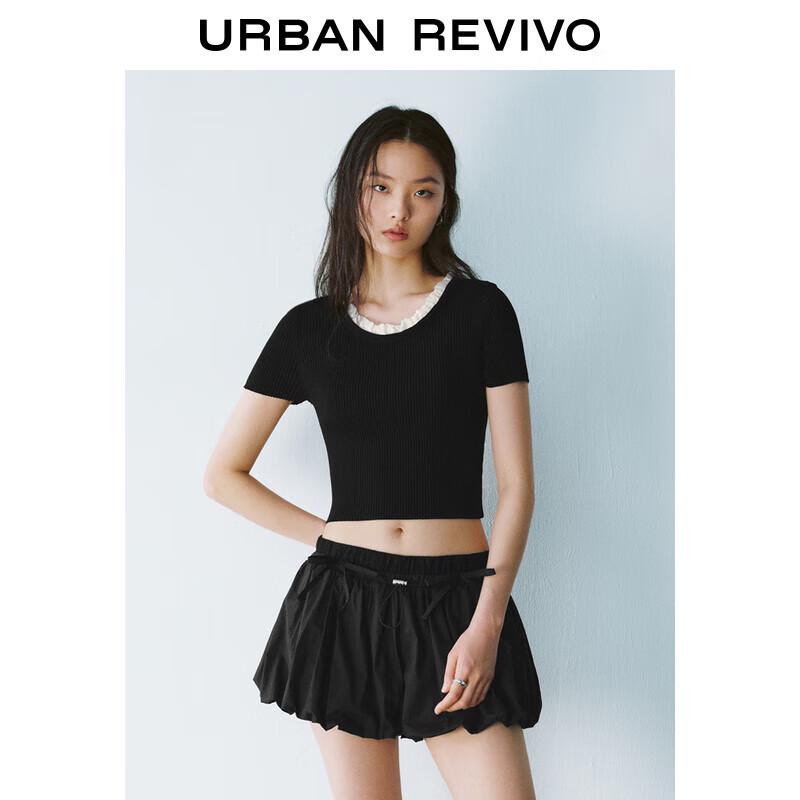 UR Women's Casual Ruffle Trim Short Sleeve Knit Top