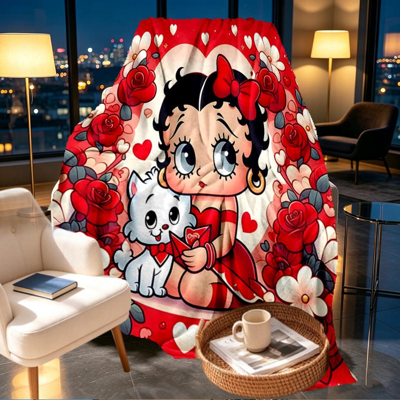 Betty Boop Print Blanket - Soft & Comfortable, for Bedroom, Travel, Sofa, Home Decoration - Birthday Christmas Gift for Friend