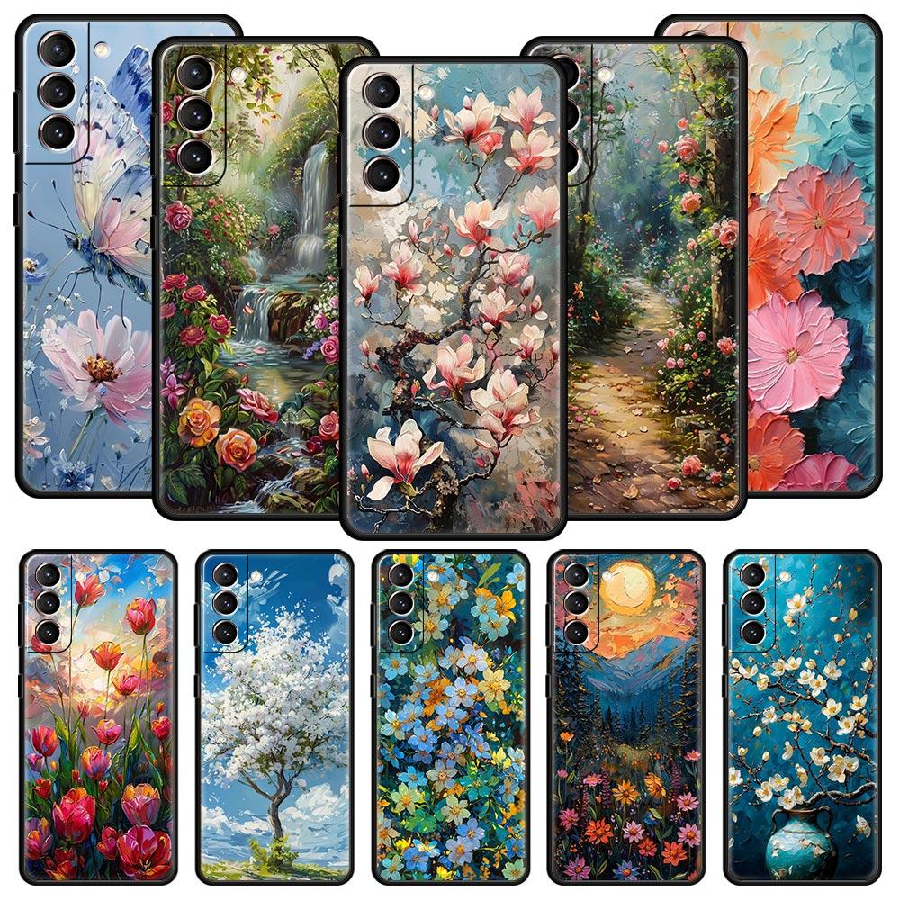 Ölgemälde von Blumen Handyhülle für Samsung Galaxy S25 S24 S23 S22 S20 Ultra S21 FE 5G S10 Plus S10E Weiche TPU-Hülle