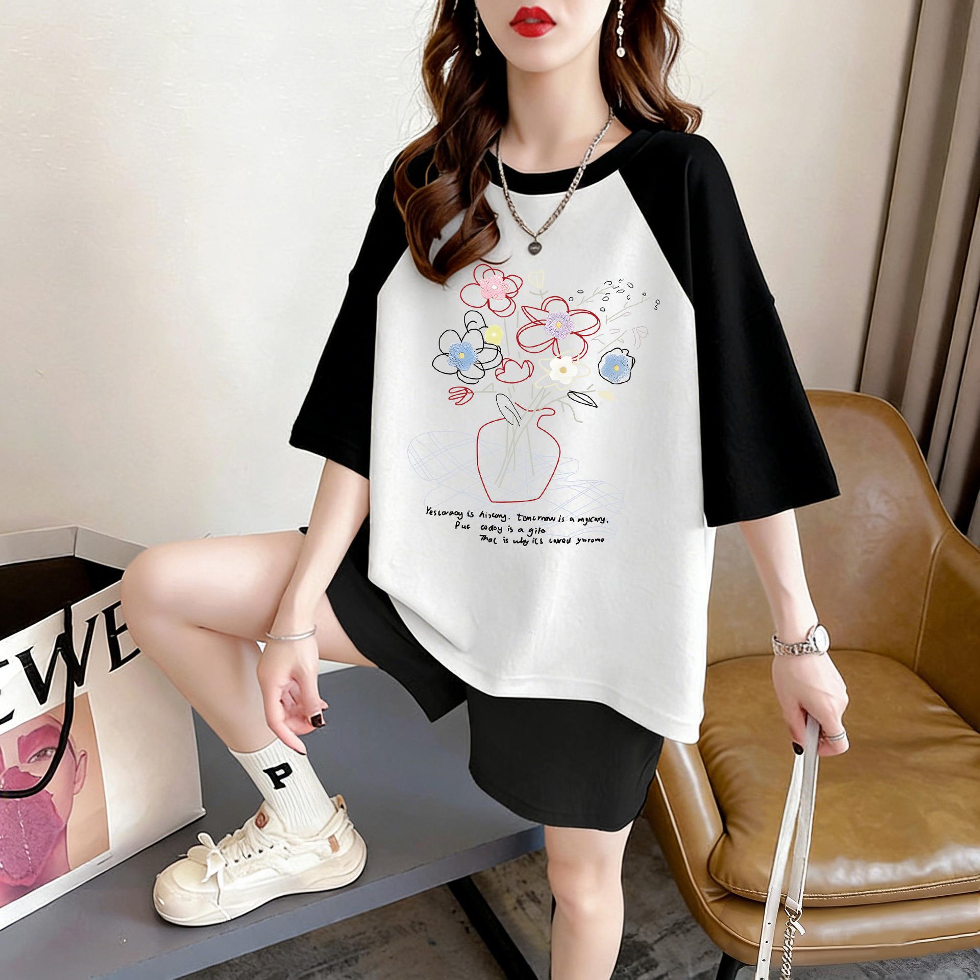 

Women s Plus Size Pure Cotton Raglan Short Sleeve Summer Top - Belly Covering, Loose and Slimming Design 3XL