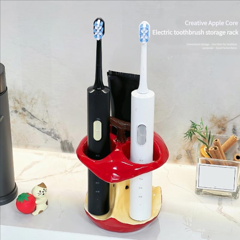 Ceramic Fruit Core Themed Toothbrush Organizers 3 Compartment Toothpaste Holders Stand For Countertop Bathroom Storage