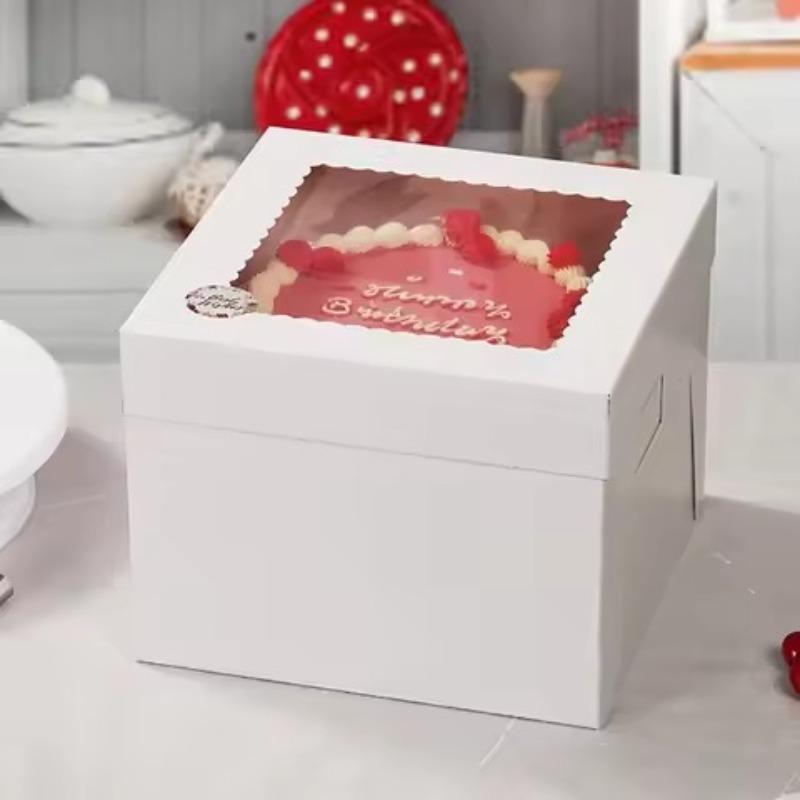 1/3/5PCS White Bakery Boxes with Window Disposable Birthday Cake Paper Boxes Fold Cake Boxes Cookies Pastry Cake Storage Box
