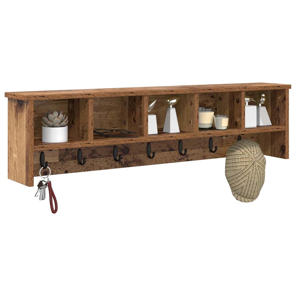 Wall Mounted Nightstand with Shelf Reclaimed Wood Look 100 x 16 x 26 cm