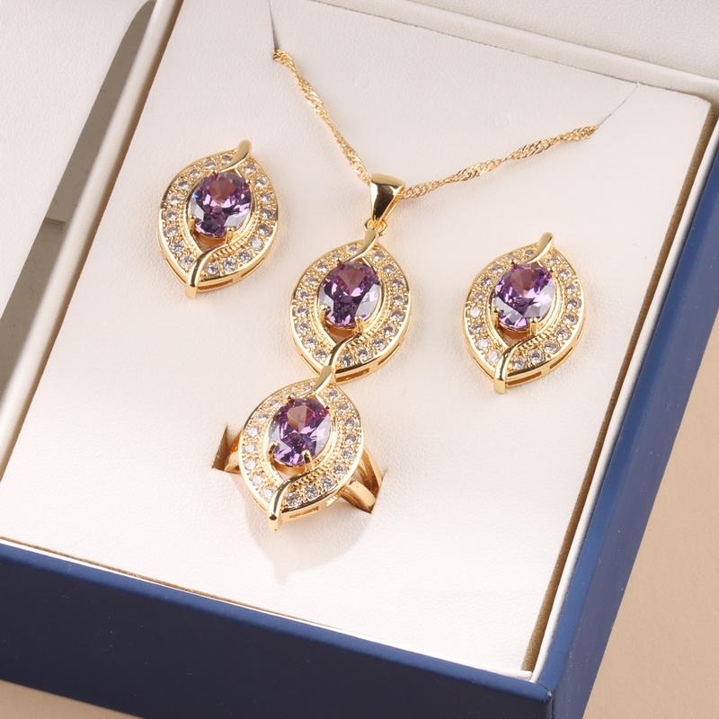 Brazil  Gold Plated Eye Shape Zircon Accessories Dubai Luxury Quality Jewelry Necklace And Pendant Woman‘S Earring Set