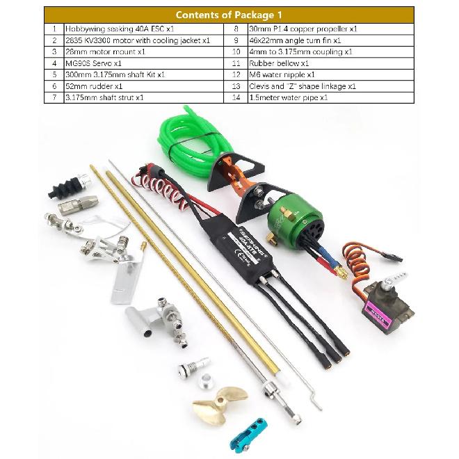 RC Boat Accessories 3.175mm 1/8" flexible Shaft Strut 2835 Motor 40A ESC Rudder Propeller Kit for Small RC Boat Speed MONO CAT