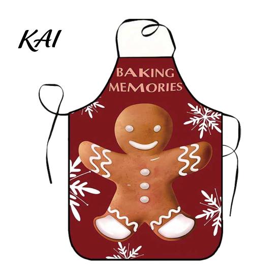 Holiday Housework Bib Christmas Apron with Santa Gingerbread Prints, Waterproof Oil Resistant Cooking Apron, Adjustable Tie for Kitchen Baking