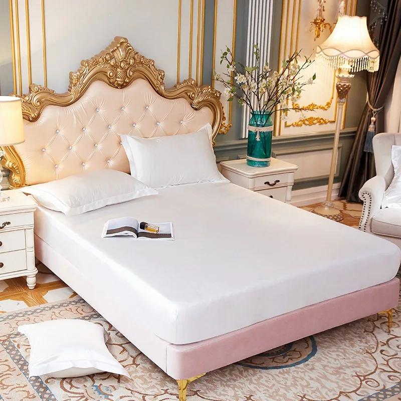 Luxury Pure Satin Queen Bed Sheet Set High End Silky Home Bed Sheets Pillow Cover Single Double Fitted Sheet with Elastic Band