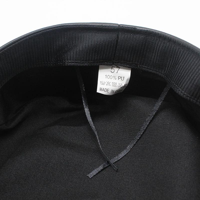 Women'S Pure Pu Leather Metal Chain Button Navy Hat Seasonal Windproof Warm Women'S Cap