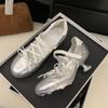 Ballet Interstellar Series Silver Lace-Up Bow Sports Ballet Shoes Kitten and Dexun Shoes