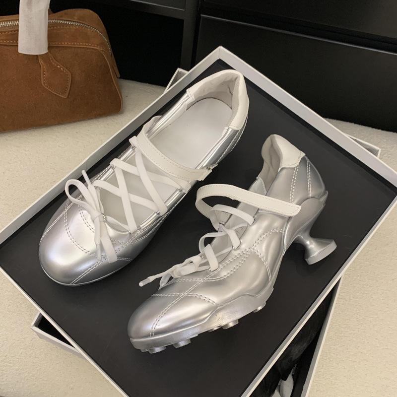 Ballet Interstellar Series Silver Lace-Up Bow Sports Ballet Shoes Kitten and Dexun Shoes