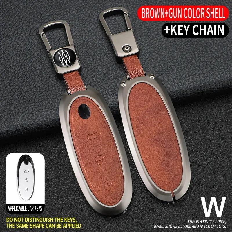 2024 Zinc Alloy+Leather Car Key Case Cover Shell For Dongfeng NAMMI 01New Engery High Level Keychain Protective Accessories
