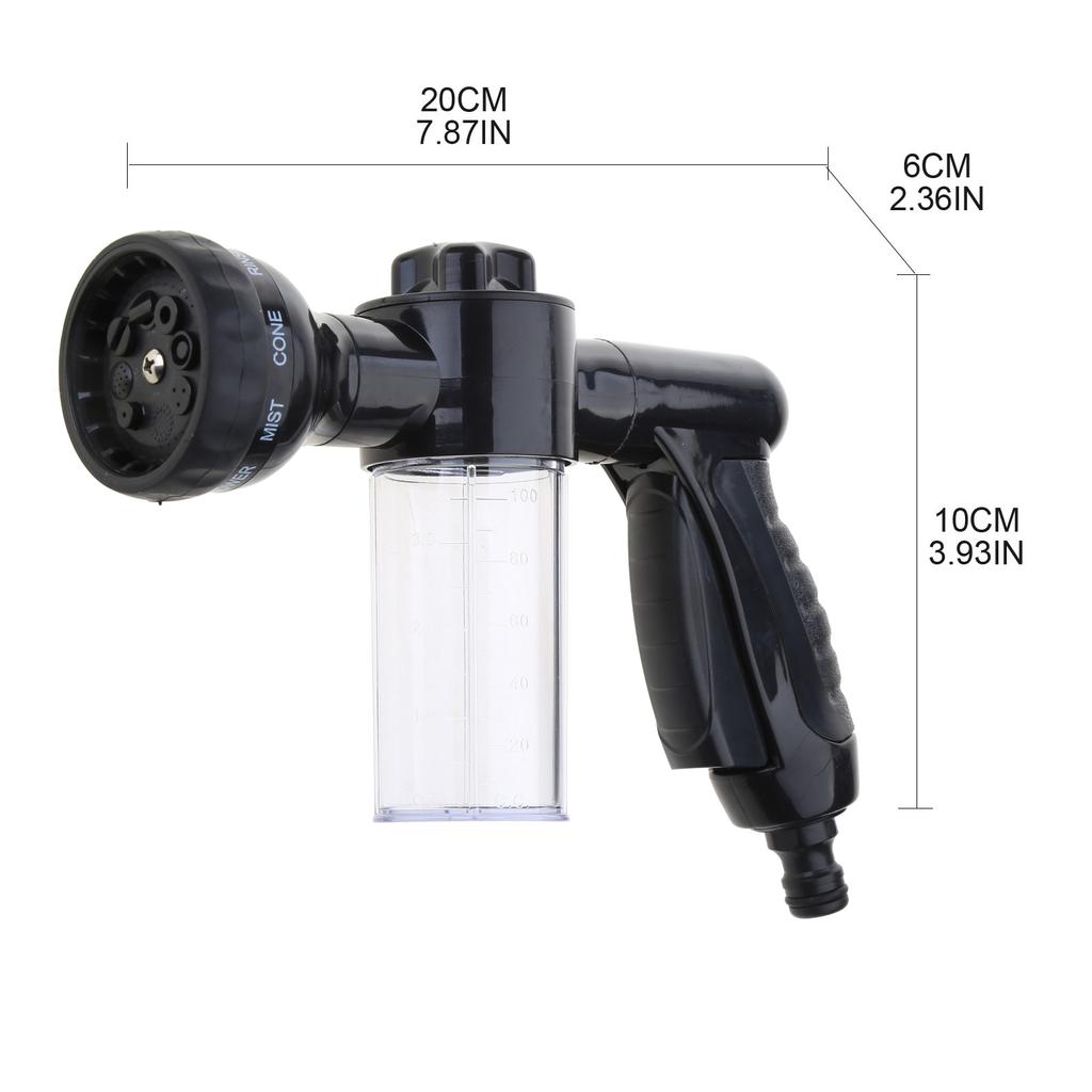 Plastic Water Hose Nozzle Durable High Pressure Garden Hose Nozzle Multiple Spray Patterns with Soap Dispenser Bottle