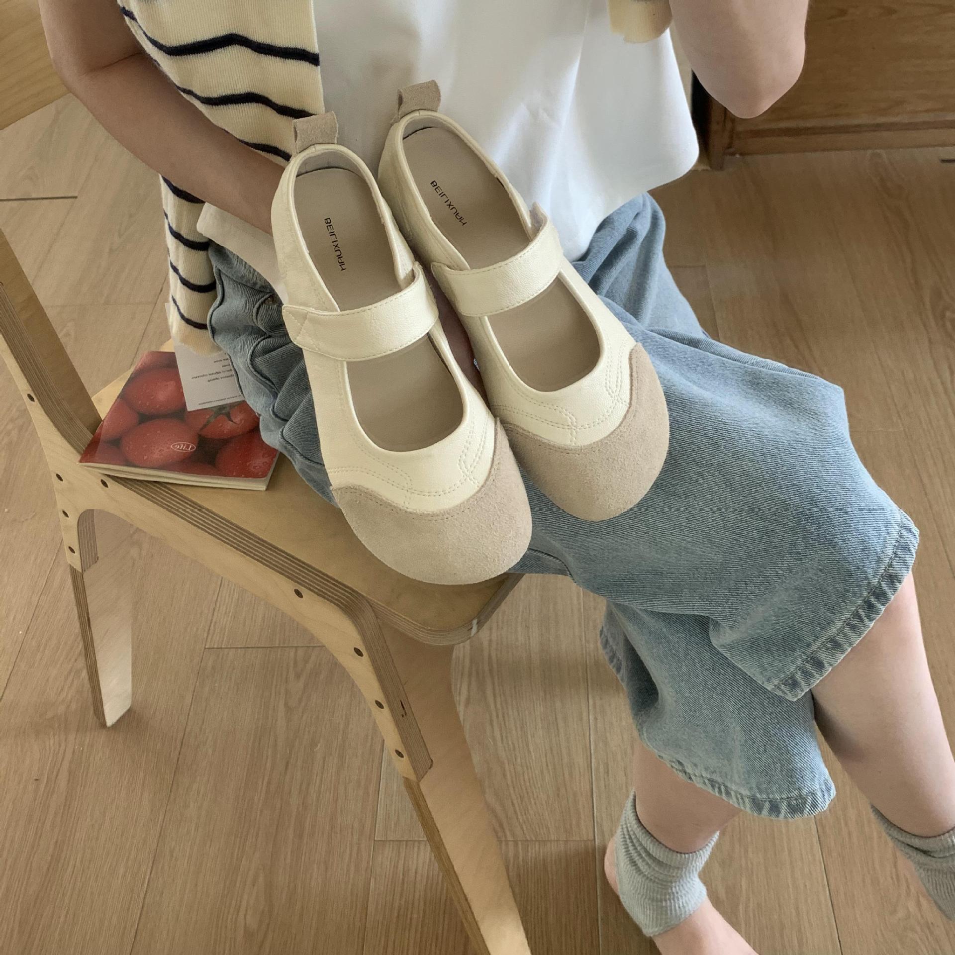 Soft leather Mary Jane single shoes women s 2025 summer new flat-soled soft-soled Velcro fashion versatile casual shoes 35