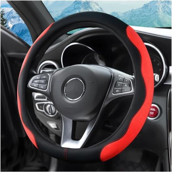 14.5 -15 Car Steering Wheel Cover, Auto Interior Wheel Protector with Red