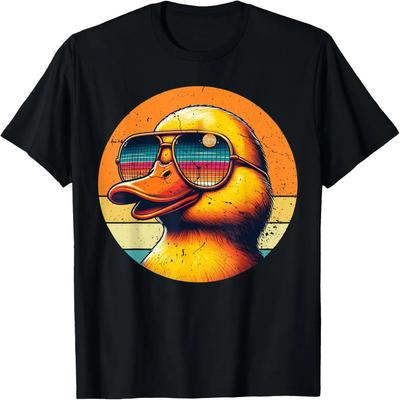 Pato Amarelo Retro Descolado de Óculos de Sol Anos 70 80 Camiseta Engraçada de Pato