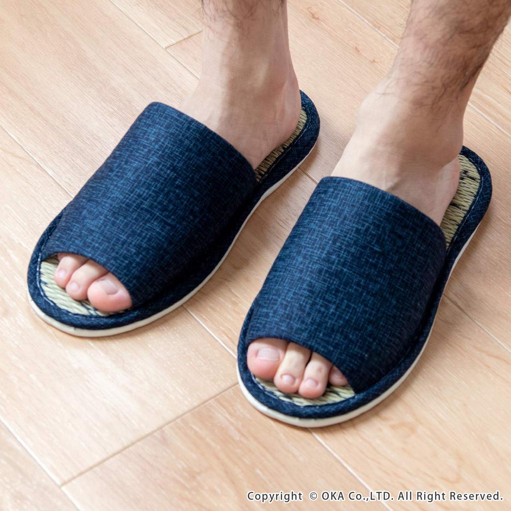 OKA Japanse Tatami Pantoffels Maat L Blauw (Tot schoenmaat 26,5 cm Igusa Japans) 4548622995176