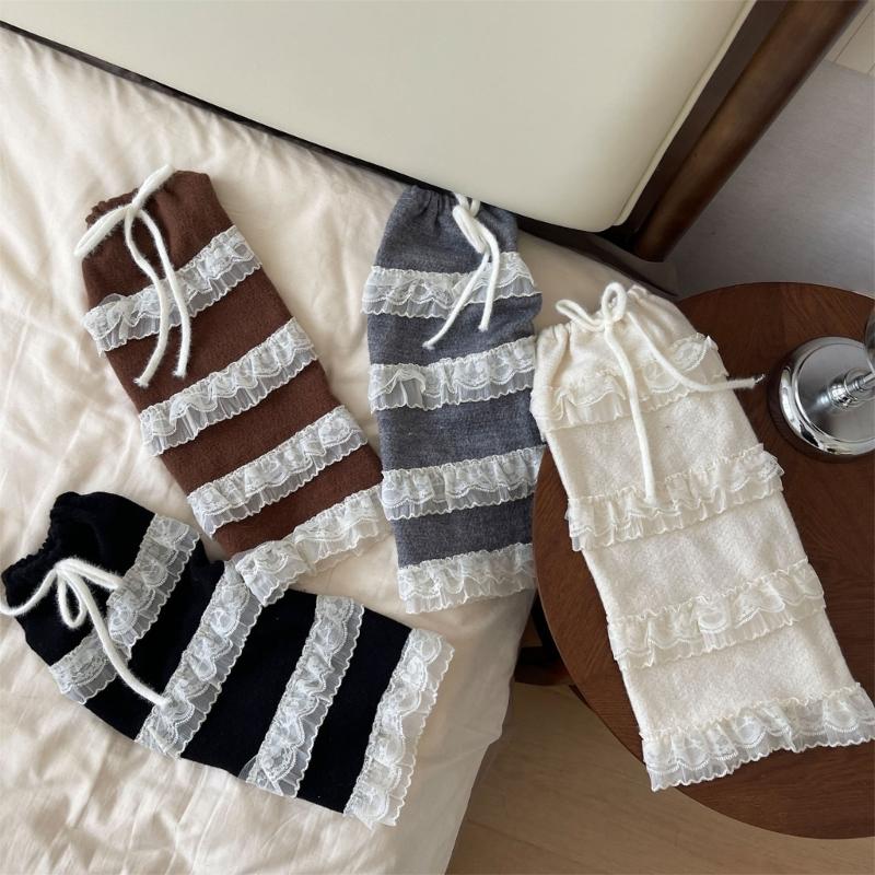 Elegant Ribbon Lace Leg Warmers Breathable Fabric Soft Yarn Stretchy Boot Cover For Homewear And Outfits