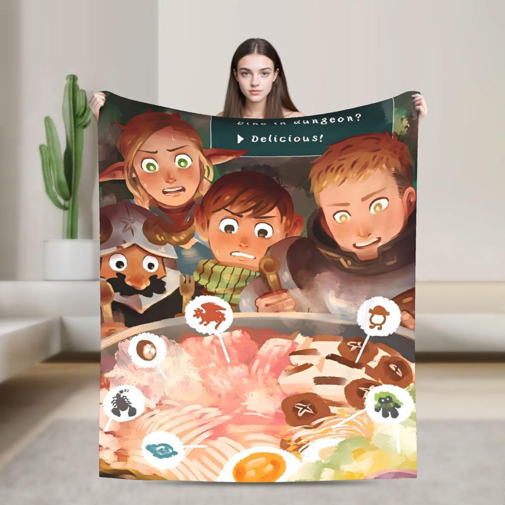 Dungeon Meshi Blanket Delicious in Dungeon Camping Flannel Bedding Throws For Outdoor Soft Warm Quality Bedspread Gift