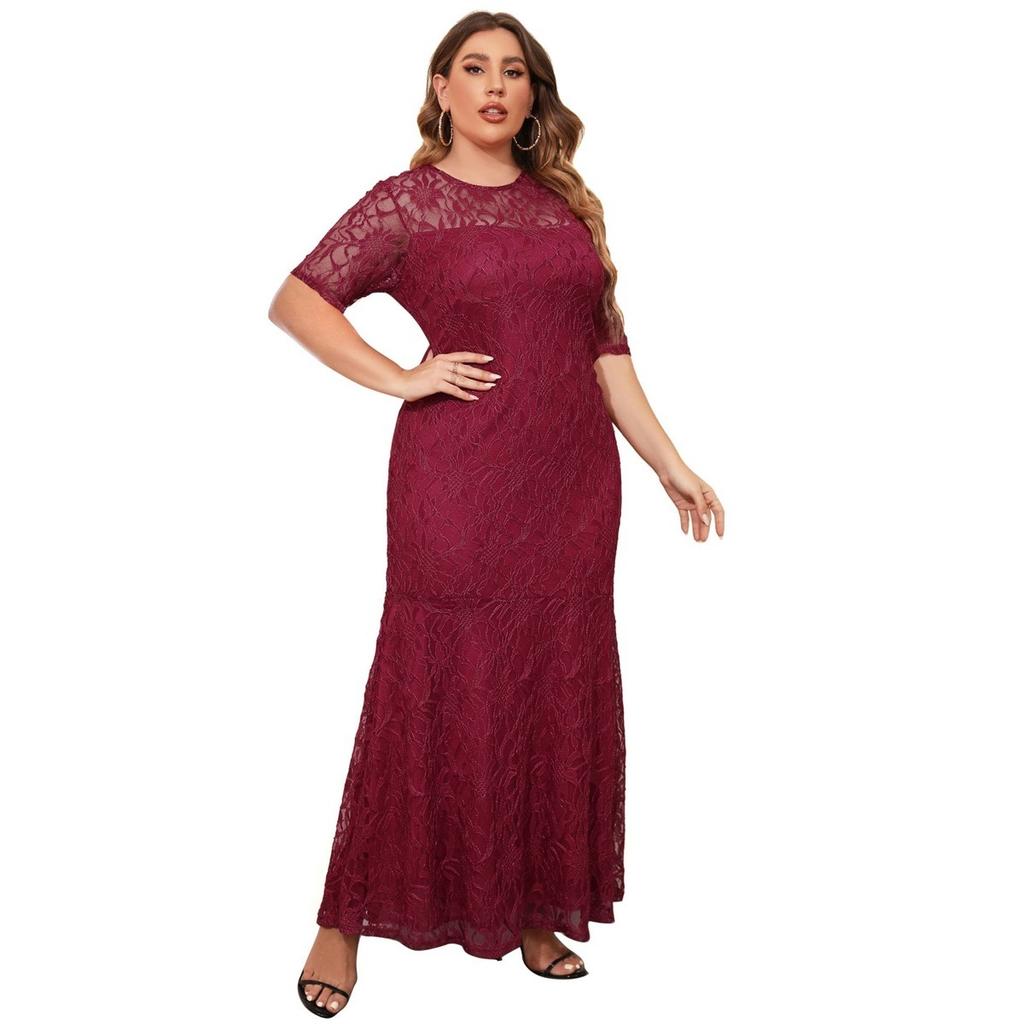 Summer Temperament Elegant Stunning Plus Size Evening Gown with Lace