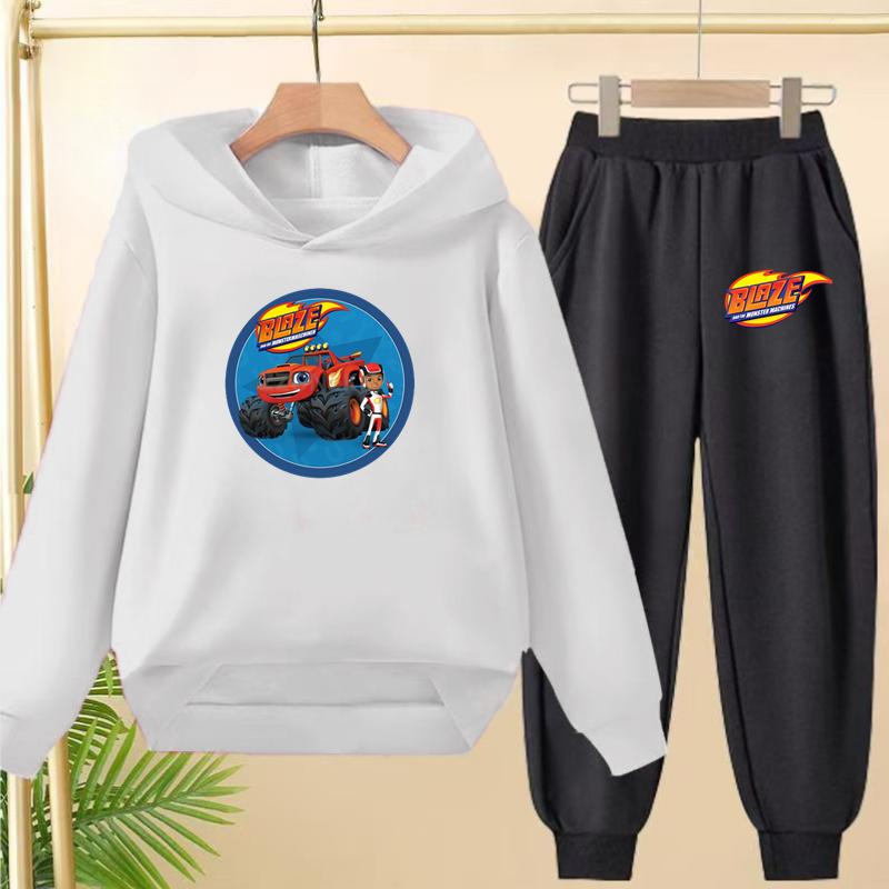 Student Uniform, Hooded Sweatshirt + Long Pants Set, Cartoon Car Pattern, 3 To 13-year-old Boys' and Girls' Sportswear,loose Set