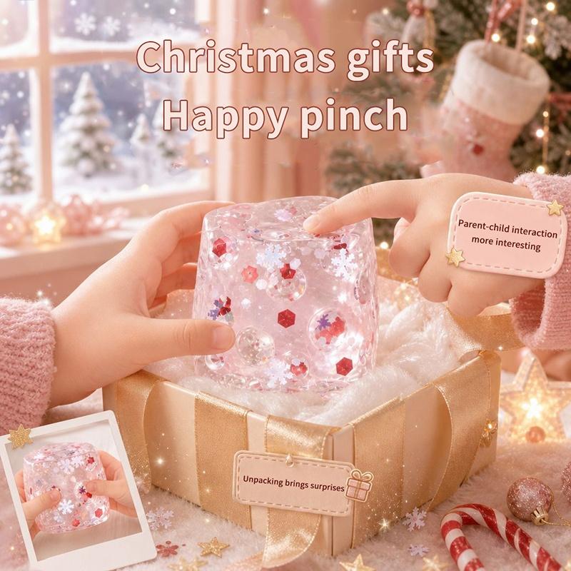 Natale Spremibile Rimbalzo Lento Morbido TPR Fidget Fiocco di Neve Incastonato Glitter e Design a Bolle Anti-Ansia Adulti