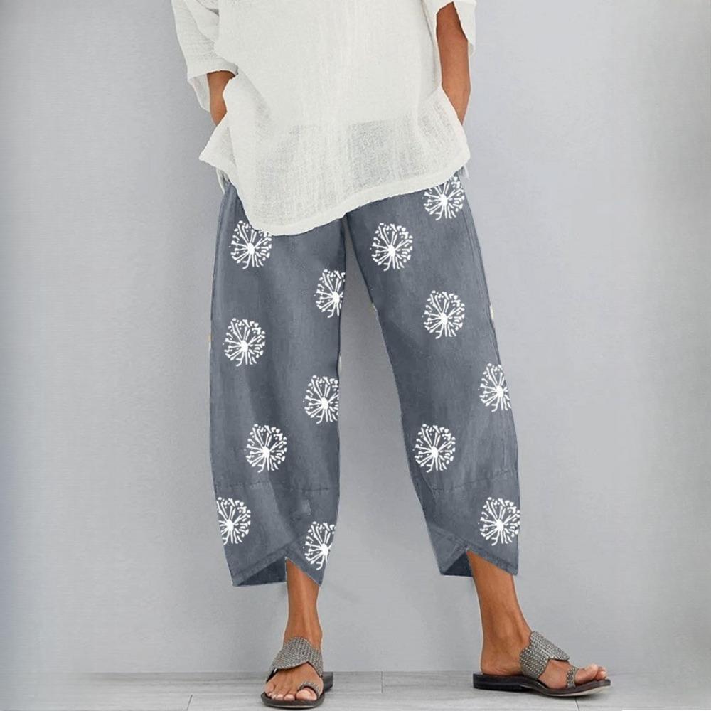 GMXIA Women's Fashion Loose Dandelion Print Elastic Waistband Pocket Pants