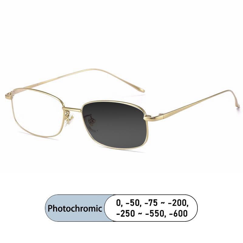 Brand Design Women Photochromic Eyeglass Square Titanium Frame Anti Blue Ray Short Sight Prescription Myopia Custom Men Glasses
