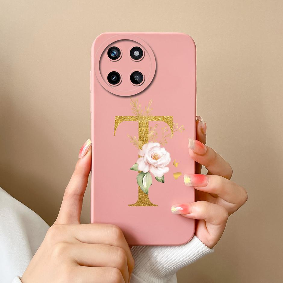 For OPPO Realme 11 4G Phone Case Cute Flower Letters Matte Liquid Silicone Back Cover For Realme11 4G Shockproof Ultrathin Shell