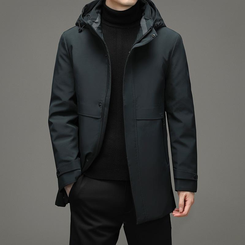 

Съемный мужской пуховик, зимняя новая стильная деловая повседневная куртка средней длины с капюшоном для мужчин 4XL темно-синий