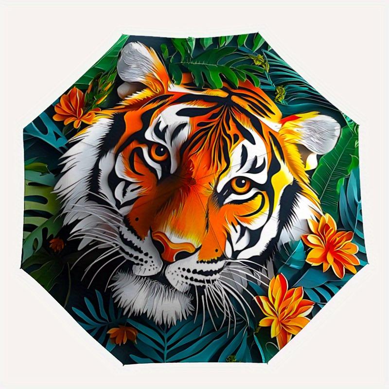 

1pc Tiger Print Automatic Umbrella - 8-Rib Foldable Design, Outdoor Adventures, and Family Celebrations yy250829022
