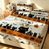 Halloween Spider Web Black Cat Pumpkin Fitted Sheet 3PCS Set Spooky Bedding Set 1 Fitted Sheet + 2 Pillowcases