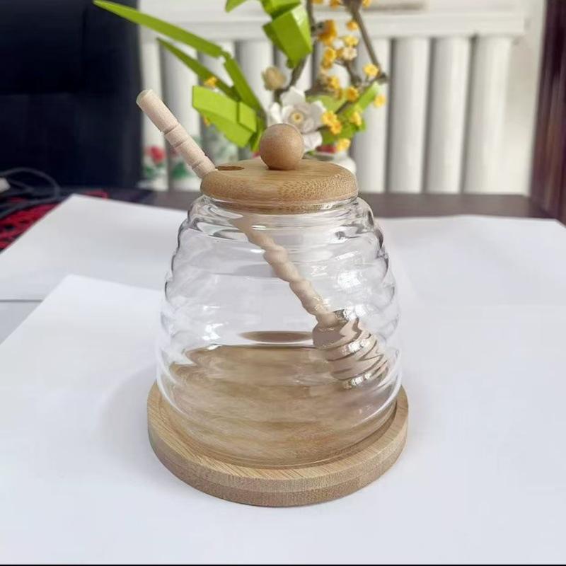 Glass Honey Jar with Stirrer and Lid - Creative Transparent Storage for Honey or Jam