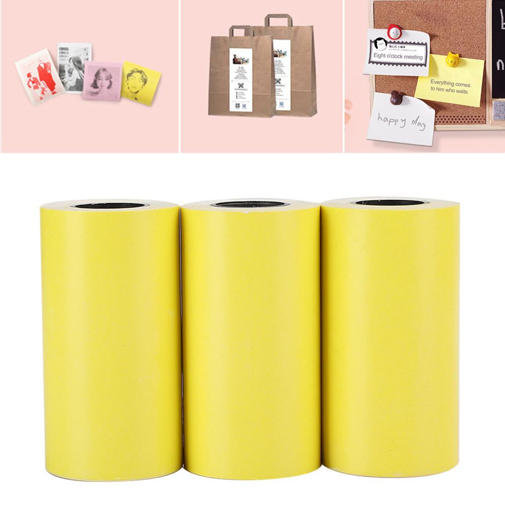 3PCs Sticker Thermal Paper Waterproof Anti‑Friction Anti‑Oil 56MM for Peripage Printer(Yellow )