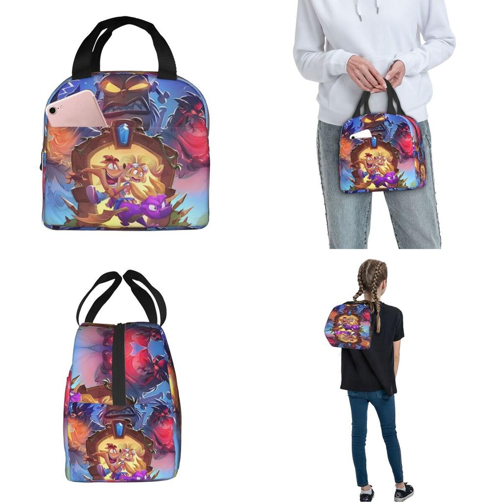 Crashs Bandicoots Cartoon Insulated Lunch Bags Video Game Food Container Portable Thermal Cooler Lunch Boxes For Work