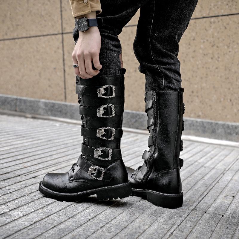 

Men s inner heightening boots locomotive Korean version Martin boots long boots punk men s boots British retro 555 37 чёрный