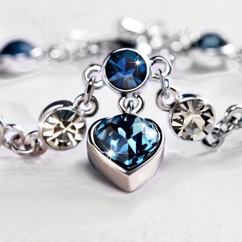 

Мода Сердце Океан Персиковое Сердце Браслет с Цирконом для Женщин Подарок синий