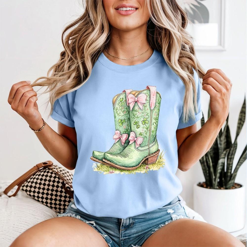 St Patricks Day Cowboy Boots Unisexs TShirt Shamrock Country Holiday 2XL