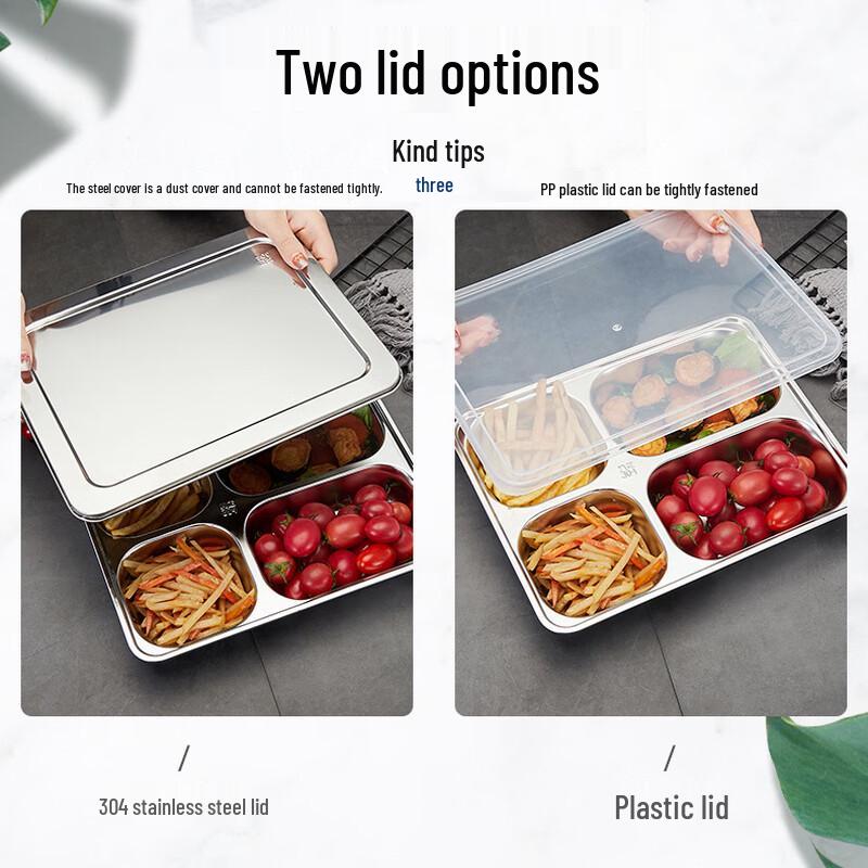 304 Stainless Steel Square 5-Compartment Meal Tray Set