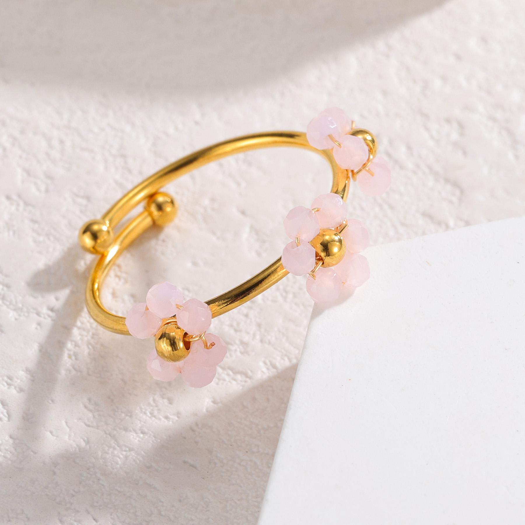 

Позолочений Нержавіюча Сталь Відкритий Регульований Перстень Жіночий Дівочий Елегантний Модний Милий Повсякденний Ручної Роботи Циркон Подарунки на День Народження Свято resizable&Gold-color рожевий